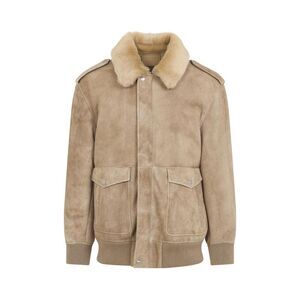 PRADA Suede Bomber Jacket with Fur Collar Women NUDE & NEUTRALS Coats & Jackets